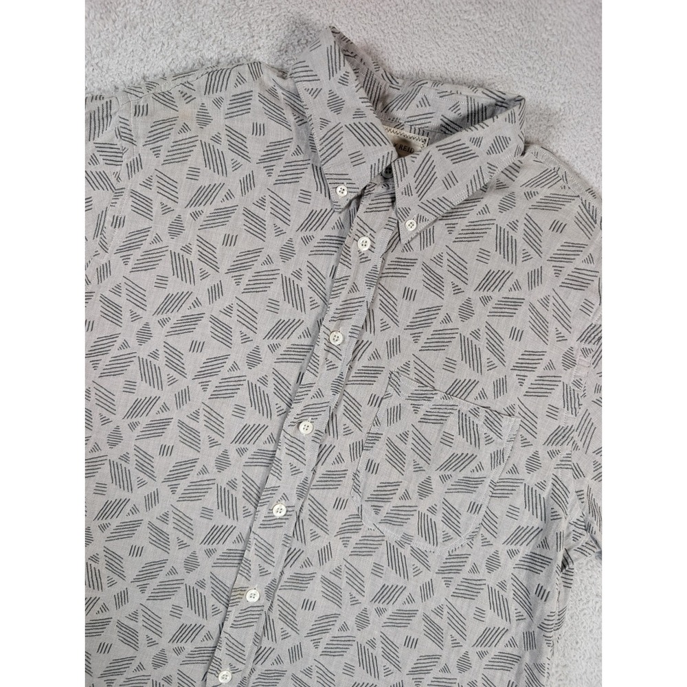 Billy Reid Mens Gray Geometric Print Short Sleeve Button Down Shirt Size Large
